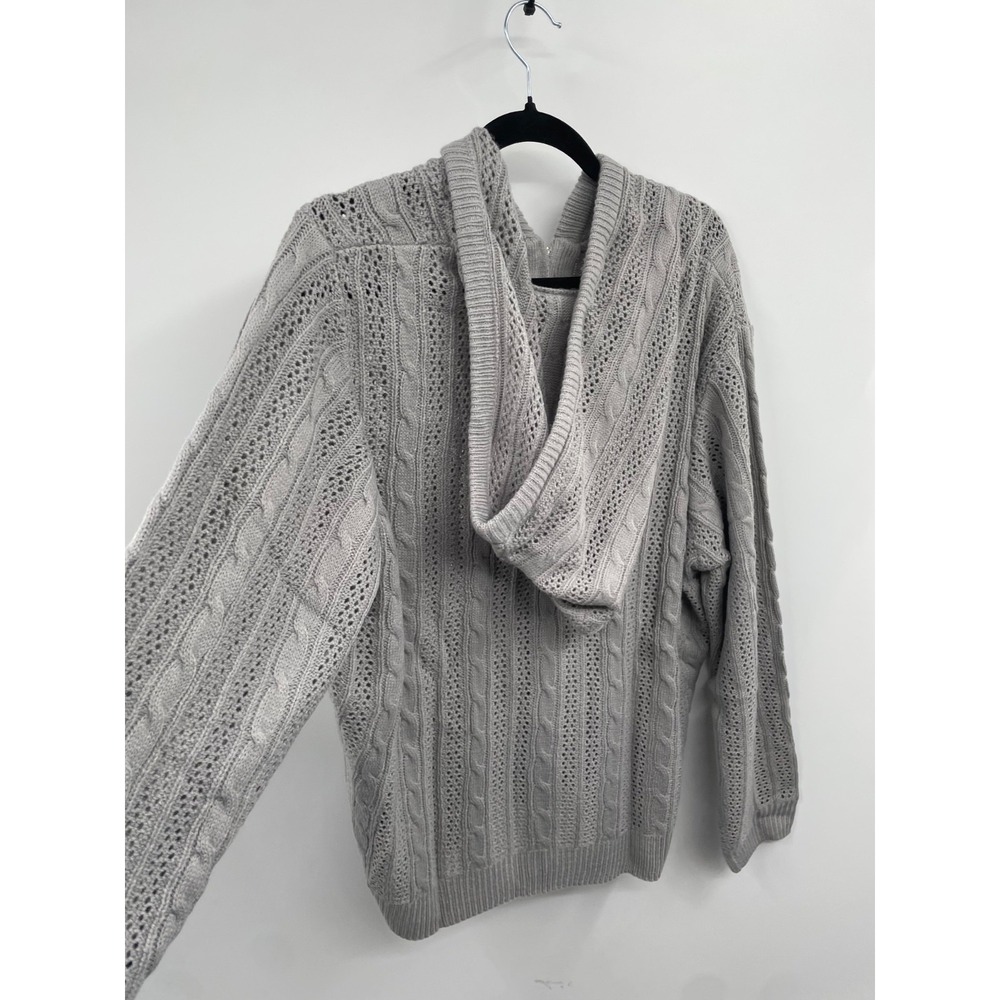 Ashley Stewart Cardigan Women's 22/24 Alloy Cable Knit Full Zip Hooded Cozy NWT - Picture 5 of 12